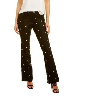 Traffic People Womens Floral Flare Pants Size S Black Embroidered Hippie Boho